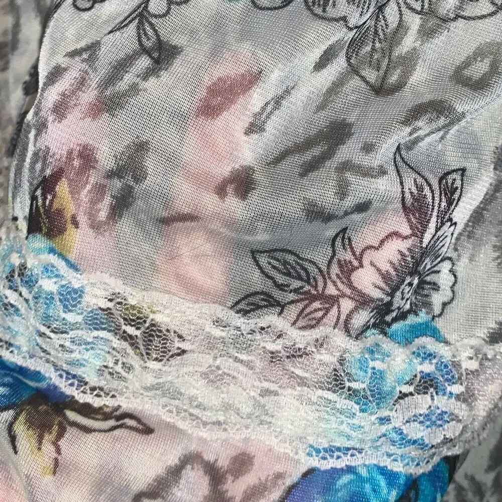 Vintage 90’s Y2K Self Esteem Sheer Chiffon Tiered‎ Lace Babydoll Top Size Large